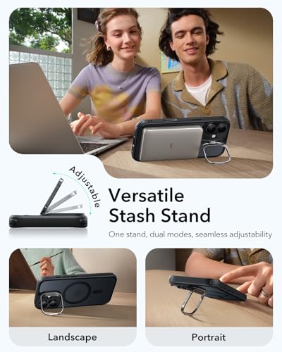 Image of ESR for iPhone 17 Case with Stash Stand, Camera Control Cover Compatible with MagSafe, Military-Grade Drop Protection Magnetic Phone Case, Scratch-Resistant Back Cover,Frosted Black