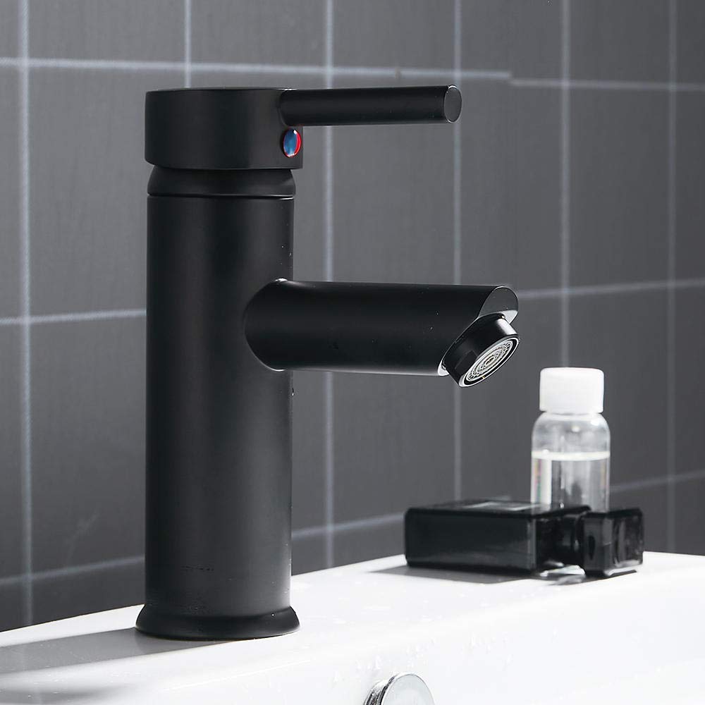 Mitigeur de salle de bain robinet de lavabo noir en laiton mono