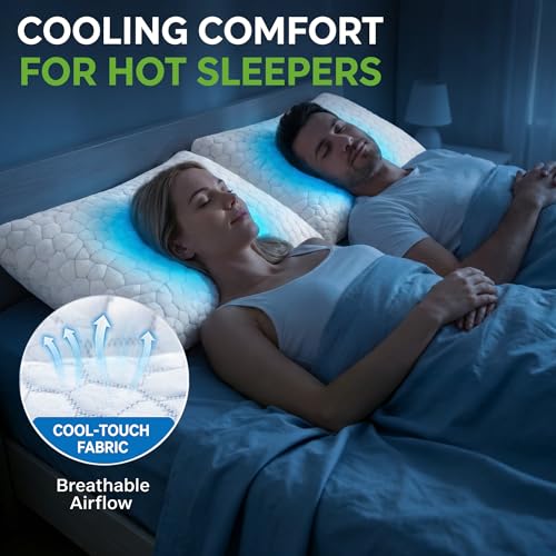Image of Cooling Pillows King Size Set of 2, CertiPUR-US Shredded Memory Foam Pillows,Soft Yet Supportive Pillow for Sleeping, Cool Pillow for Hot Sleepers,Adjustable Firm Pillow for Side,Back,Stomach Sleepers