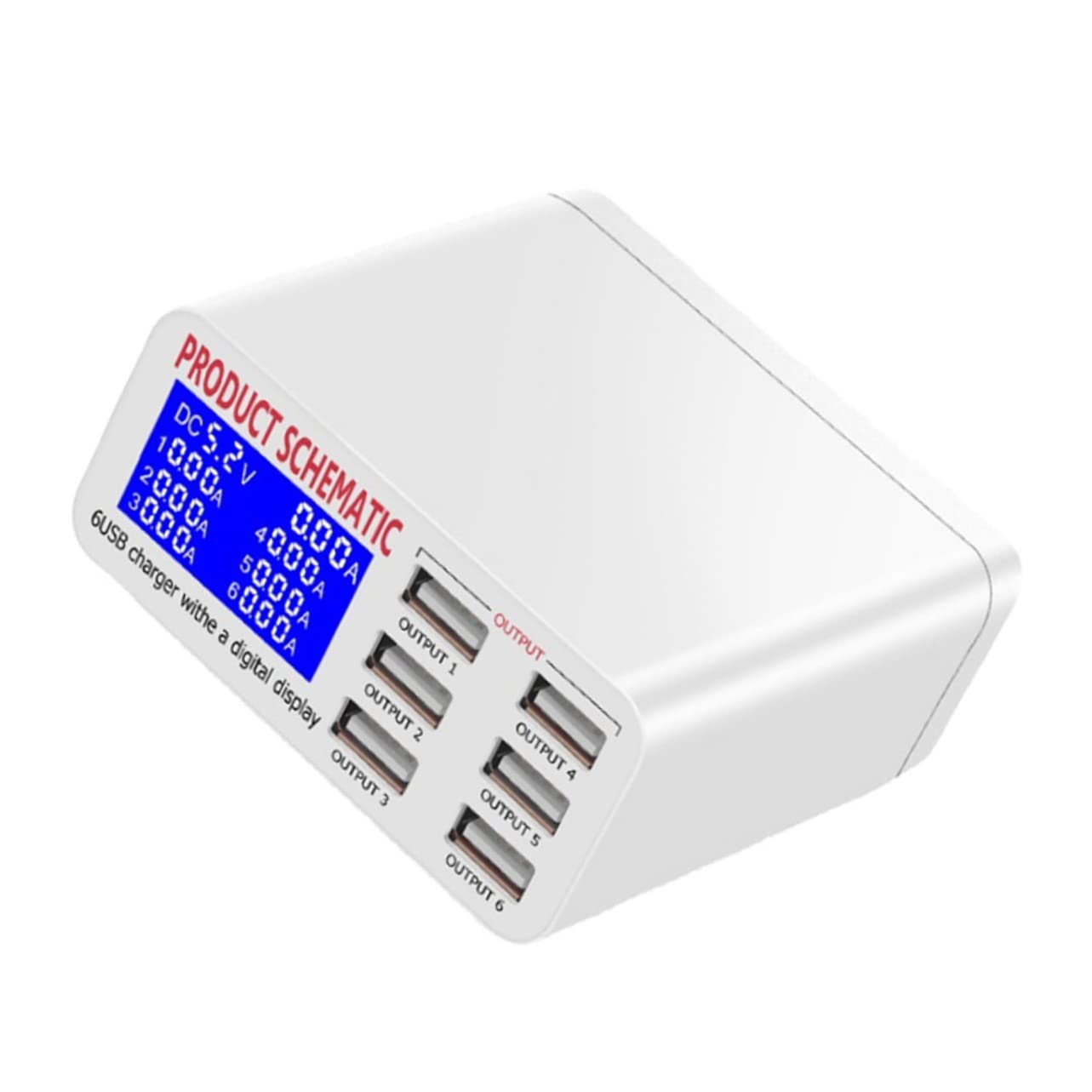 Mipcase Estación de Carga Inteligente USB de 6 Puertos Pantalla LCD, Adaptador de Corriente Multipuerto de 40w, Material Abs y PC para Carga Rápida y Segura