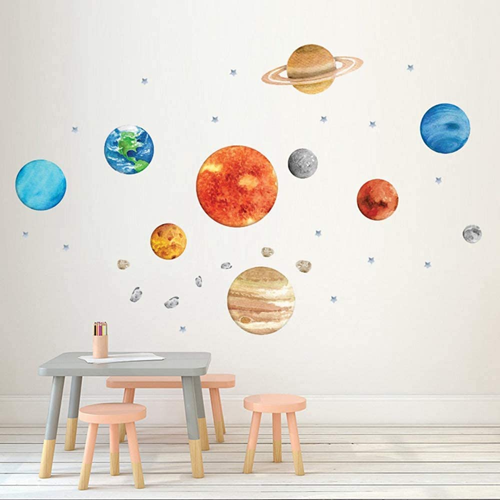 Wall Stickers, Nine Planets Self Adhesive Creative Children's Room Planet Wall Decoration Graffiti Stickers / 2 Sheets