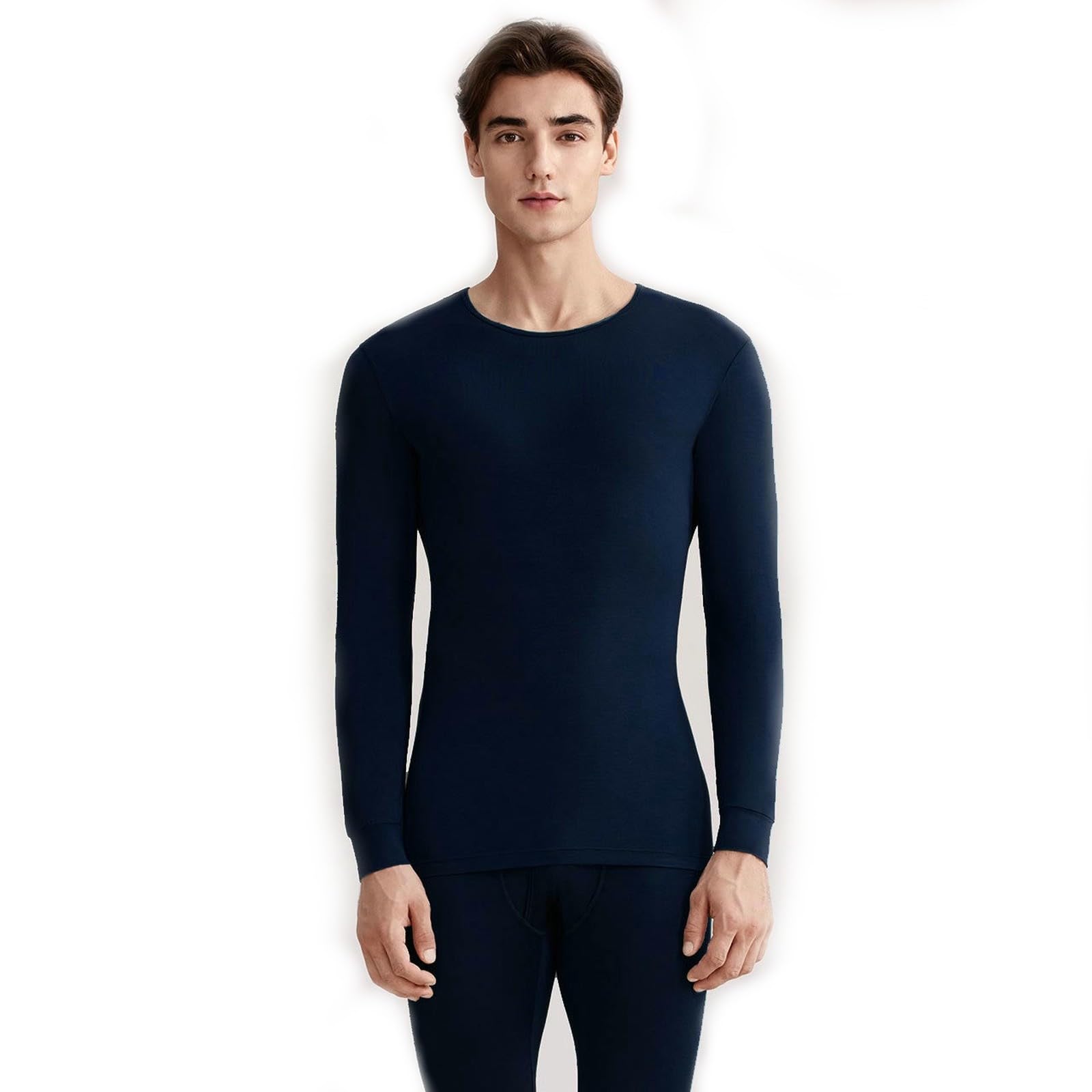 Intimo Termico Cappotto Autunnale in Fibra di bambù E Abito Lungo per Uomo Donna, Girocollo Stile Sottile-Grigio Ferro (Stile Maschile)-3XL (140-160 Libbre)
