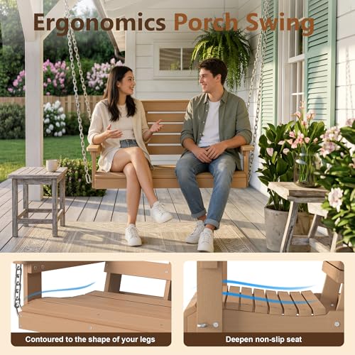 Image of Psilvam 4 FT 2-Seat Porch Swing, 660 LBS Hanging Chair Outdoor, Natural