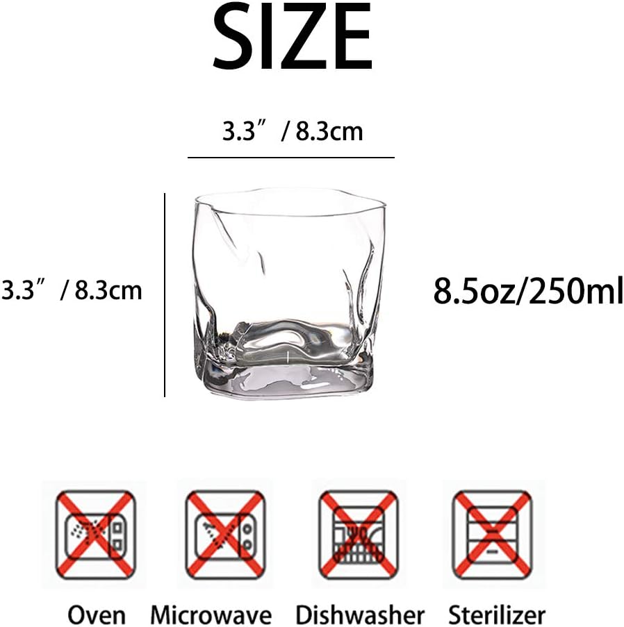 Irregular Whiskey Glasses Clear Set of 2 Scotch Glass 8.45 OZ Whisky Glass Modern Look for Dad, Husband, Friends, Glassware for Bourbon/Rum/Bar Tumbler image 4