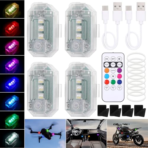 JIZZU Luces Led Coche, 4Pcs Luces Estroboscópicas de 8 Colores USB Recargable, Impermeable Inalámbrico de Alta Luminosidad Luces de Carrera Nocturnas para Conducción Nocturna, Motocicletas, Drones