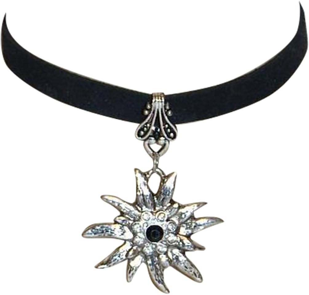 Dirndl Trachten Haus Edelweiss Flower Black Bavarian Choker Necklace for Dirndl - Edelweiss Choker main image 1