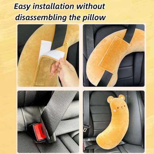 Image of Cute Cartoon Seatbelt Pillow for Kids Travel Seatbelt Cover and Cushion Pillow Plush Cartoon Pillow (Purple Eggplant)