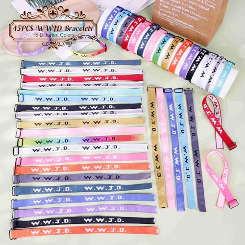 45PCS WWJD Webbing Bracelets for Men Women What Would Jesus Do Bracelets Adjustable Religious Christian Bracelets Bulk Colorful Woven Wristbands Faith Bracelet for Fundraisers4