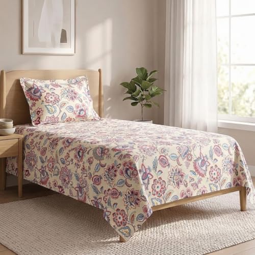 Image of LANE LINEN Symphony 100% Cotton 144TC Single Bedsheet Set, 2 Piece, Printed