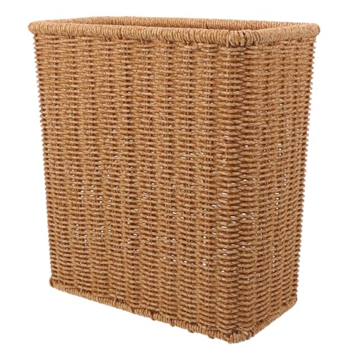 Image of Amosfun Woven Trash Basket Multi-Function Storage Wastebasket for Kitchen and Bathroom Rustic Pastoral Style Lightweight Sundries Organizer for Home
