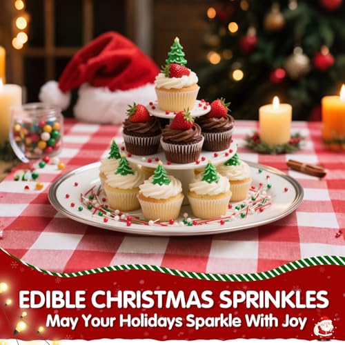 Image of Edible Christmas Jimmies Sprinkles,Red Green White Sprinkle for Cake,130g