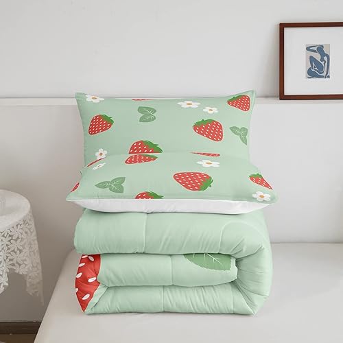 Miniatura 5 de Lindo edredón de fresas para niños y niñas, juego de edredón de hojas verdes, tamaño matrimonial, decoración del hogar, suave juego de ropa de cama