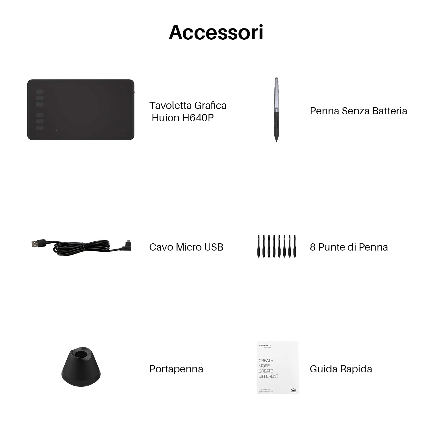Huion Inspiroy H640P Tavoletta Grafica con Penna Senza Batteria, 8192 Livelli di Pressione, 8 Tasti Express e 1 Tavoletta Grafica Digitale con Supporto Penna Supporta Windows, Mac e Android
