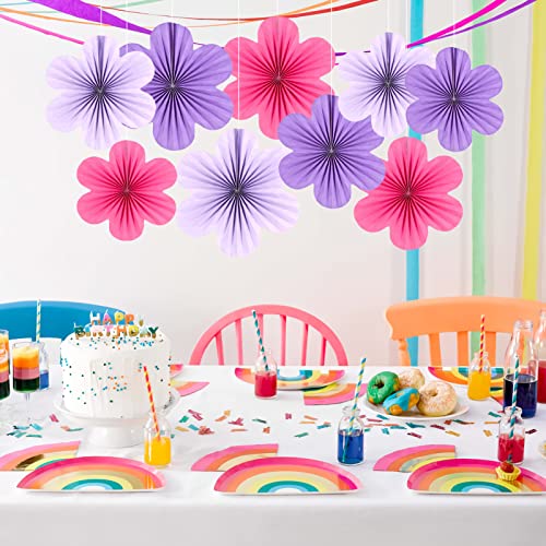 Image of SUNBEAUTY Paper Flowers Decorations for Wall, Purple and Pink for Wall Paper Flower Fan Classroom Decoration Paper Floral Backdrop Decor Paper Fans Decoration Hanging Paper Flower Wall Decor Set of 9