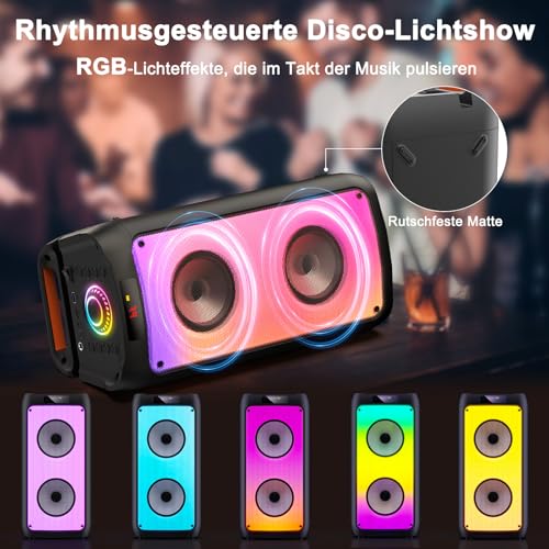 JYX Karaoke Maschine, Karaoke Anlage Mit 2 Mikrofonen, Tragbarer Bluetooth Lautsprecher Mit RGB Licht, Karaoke Box Karaoke Set, PA System Für Erwachsene, Party Box, Unterstützt TF/USB, AUX, FM, TWS