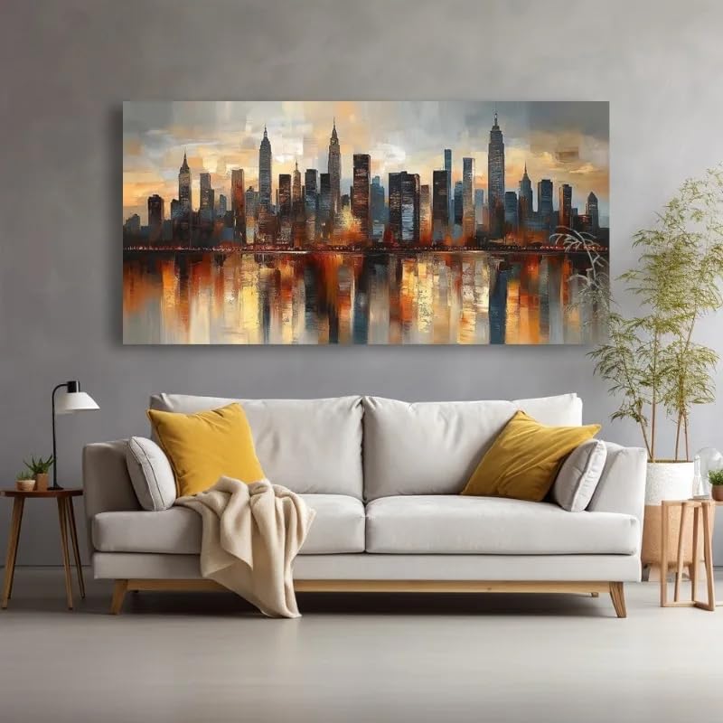 Cuadro abstracto de ciudad moderna en atardecer 40x80 cm 4