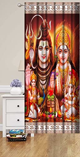 Image of 3D Digital Printed Heavy Fabric Shiv Parivaar Parde, God Design Curtains for Temple /Pooja Room, Mandir Parda, 4x7 feet, Set of 1 Pc