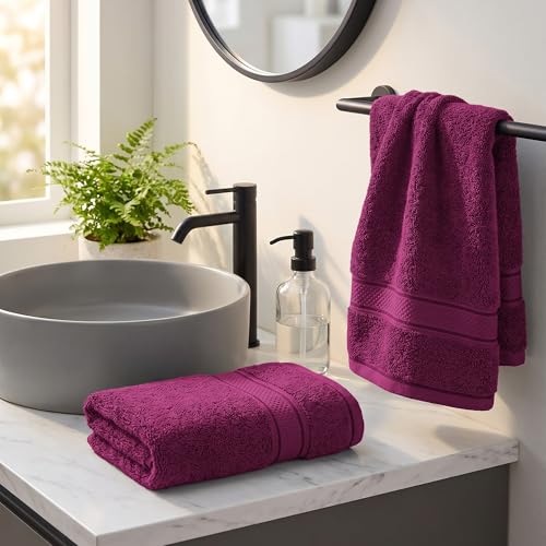 Image of MYTRIDENT Towels for Hand, Indulgence Collection, 100% Cotton Towels for Men /Women, 600 GSM, 2 Pc Hand Towel Set Luxury, 40 cm x 60 cm - Grape Wine