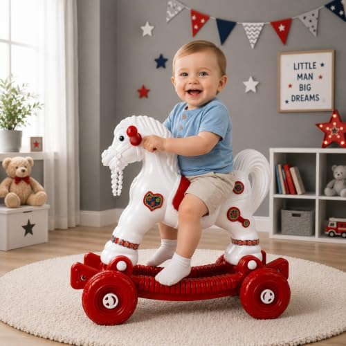 Image of AGHOR II Baby Horse Rocker Ride-On Toy for Kids c, White & Red
