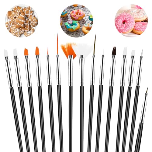 Aster 15Pcs Cake Decorating Brushes Cake Painting Brushes Kit Food Paint Brushes Cookie Decorating Supplies Candy Icing Pastry Brush DIY Brush Set for Baking(Black)