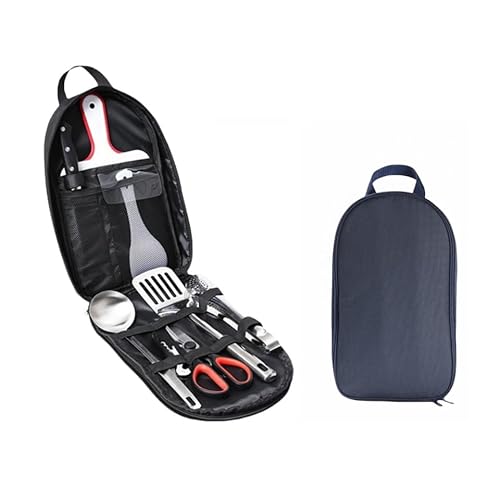 Lunyong キャンプ用品 調理器具 キャンプグッズ バーベキューセット クッカーセット まな板 包丁 トング キャンプ アウトドア 登山 収納袋付き (ネイビー)