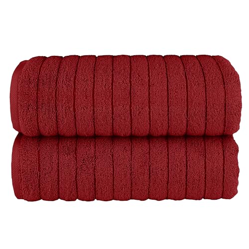 Image of Elegant Comfort 100% Turkish Cotton Corduroy Ribbed Luxury Soft 2 Pack Bath Towels 27 x 54 Inch - Ultra Plush, Absorbent, Quick Dry, Hotel Spa Quality Towels for Bathroom Essentials, Burgundy