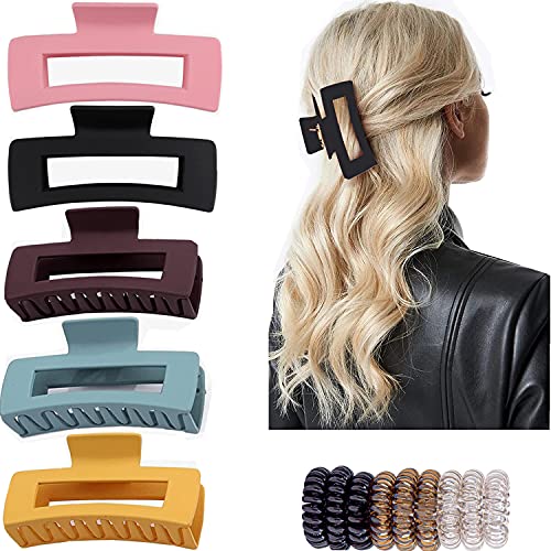 5 PCS Big Hair Claw Clips Trendcy Colors- 4.3 Inch Matte Non-slip Material Strong Hold Hair For Women And Girls, 9 PCS H