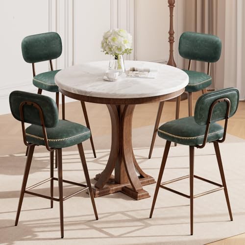 Image of MALOL 26 inch Swivel Bar Stools Set of 4, Mid Century PU Leather Counter Height Bar Chairs with Low Back and Metal Legs, Modern Bar Stool Chair for Kitchen Island, Green