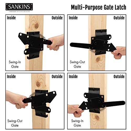 Image of Heavy Duty Self-Locking Gate Latch for Wooden Fence Post Mount, 2Pcs Black
