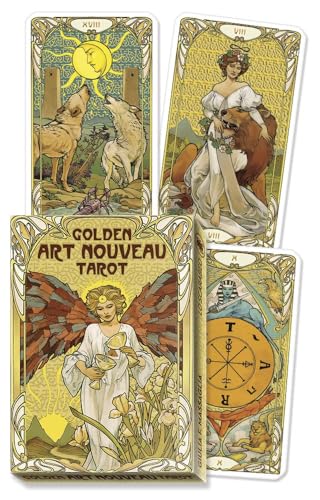 Image of AYME Golden Art Nouveau Oracle Tarot Card Games : A 78-Card Tarot Deck - Among Most Popular English Oracle Universal Old-Fashioned Divination Future Game Card Set, God Fate Prediction Cards (Style 15)