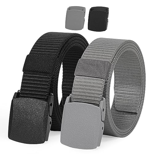 Image of JASGOOD 2 Pack Nylon Web Belt Outdoor Military Men's Metal Free Belt with TSA Plastic Buckle