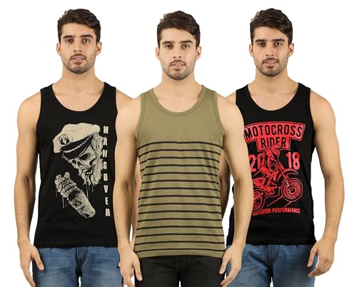 Image of THE ARCHER Men's Cotton Printed Regular Fit Vest (Pack of 3)