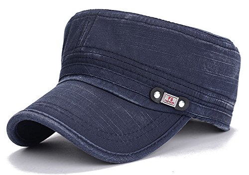 Image of QZUnique Adjustable Flat Top Cap Solid Brim Army Cadet Style Military Hat
