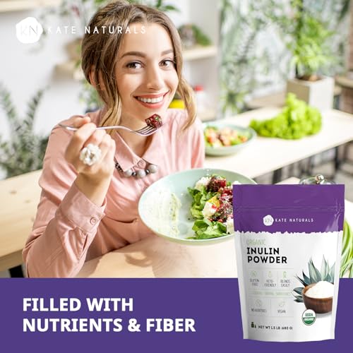 Image of Kate Naturals Inulin Powder Organic from Blue Agave (1.5lb) Soluble Prebiotic Fiber for Coffee, Yogurt & Smoothies