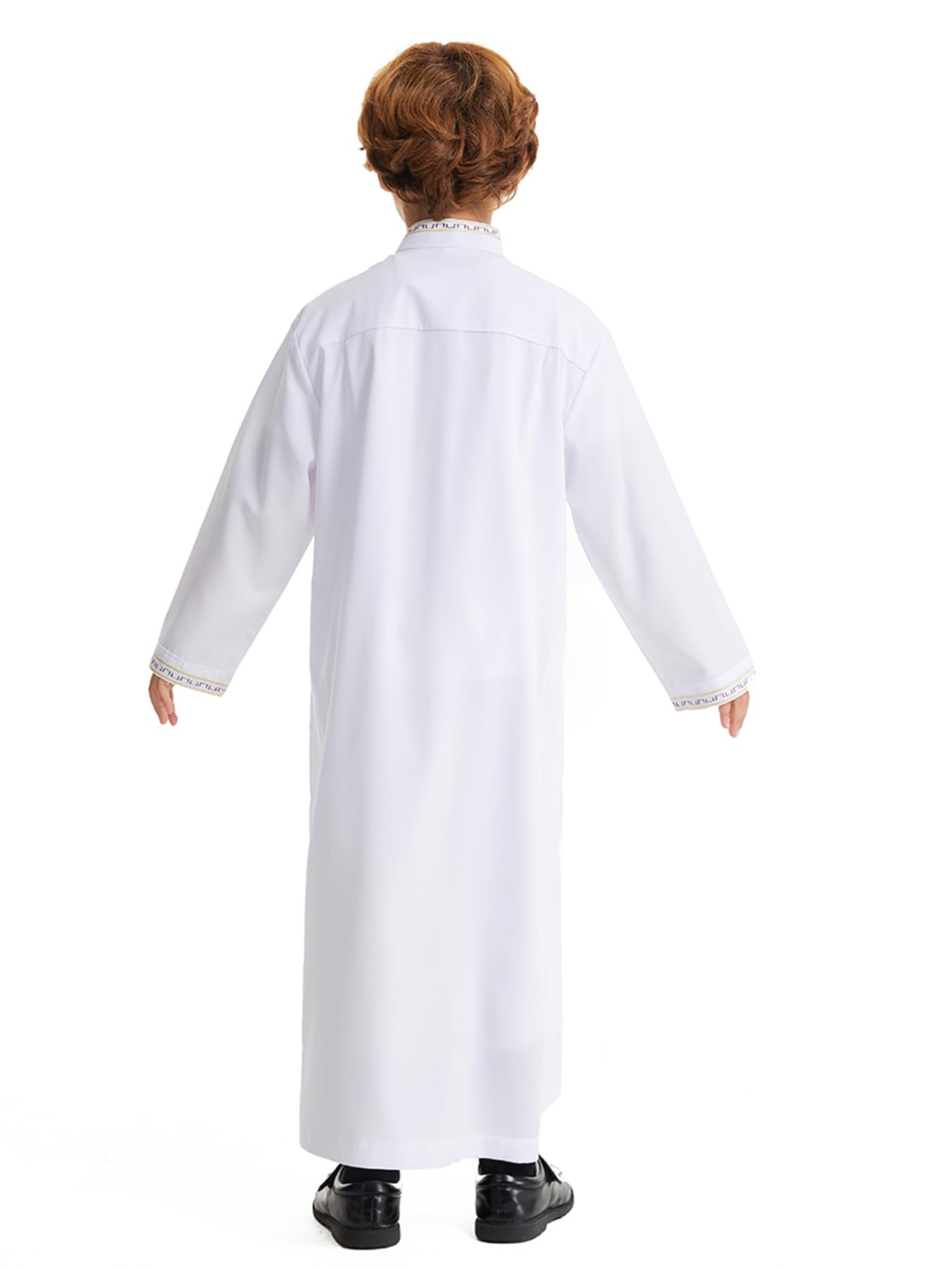 Qianliniuinc Robe islamique à col rond pour garçon - Manches longues - Robe musulmane avec poches