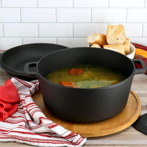 Image of MegaChef 5 Quart Pre-Seasoned 2-in-1 Cast Iron Dutch Oven and Skillet