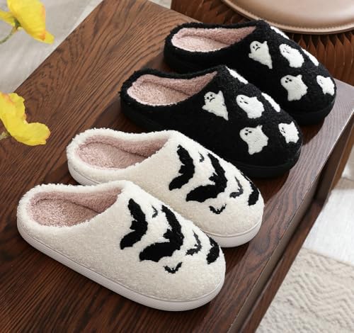 Halloween Slippers for Women Men Fuzzy Preppy Slipper Warm Funny Spooky Cloud Slipper House Couple Slipper Memory Foam Shoes, F-GY-DTX0052