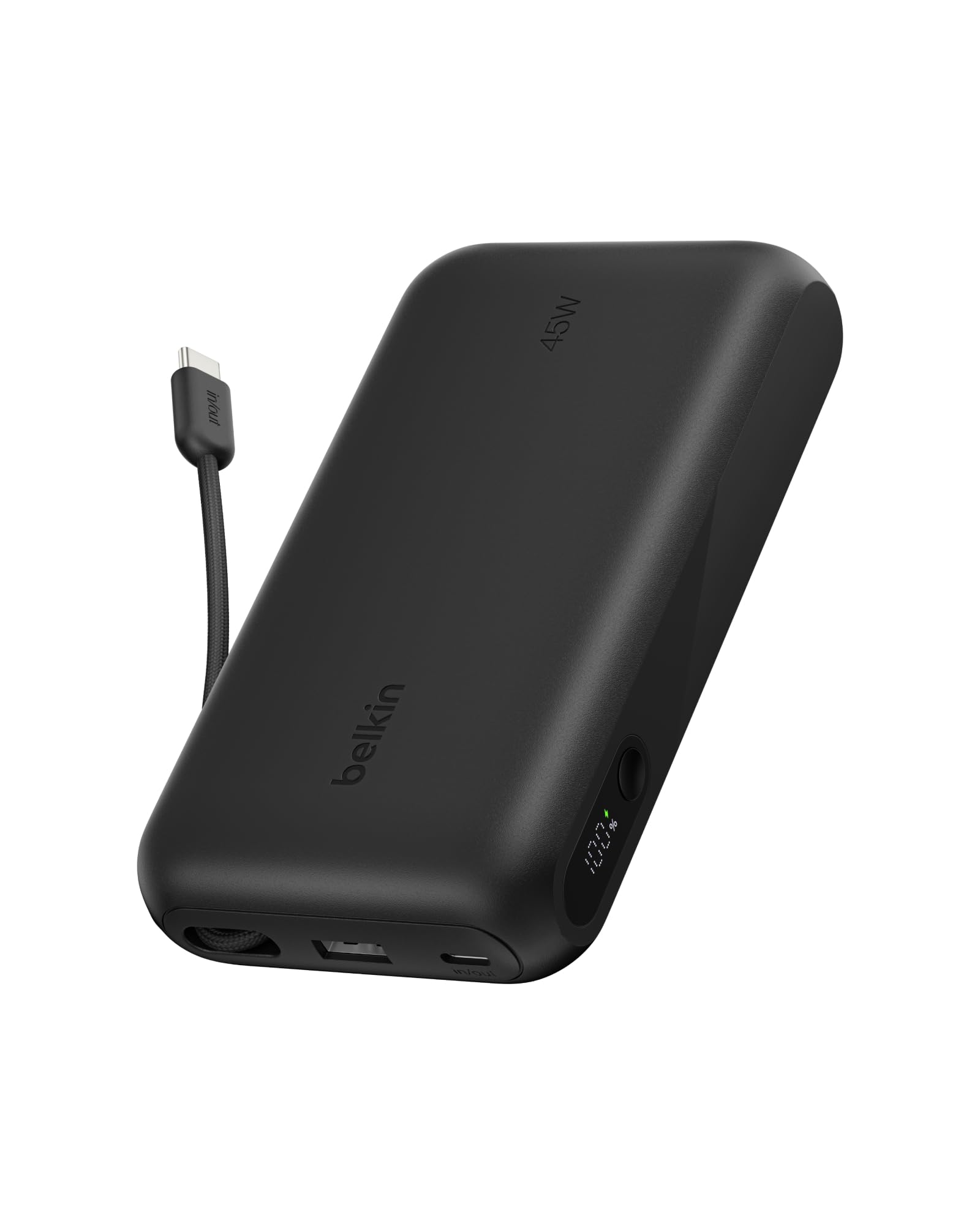 Belkin UltraCharge Batería Externa 20000mAh Cable USB-C y Pantalla - Negro | Power Bank de 20000 mAh, 1 Puerto y 1 Cable USB-C y 1 puerto USB-A, 45 W, LED, Apta como Equipaje de Mano y con Pantalla