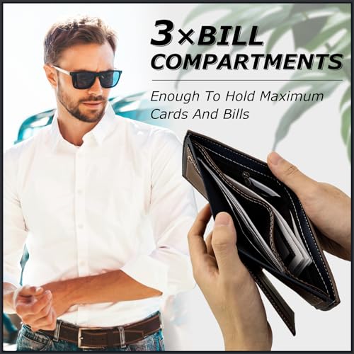 Mens Wallets, PU Leather Wallets for Men, Bifold Card Wallet Mens Wallet with Multi-Card Slot, Minimalist Card Holder Wallet for Cash, Bank Card, Receipt, Change (brown)3