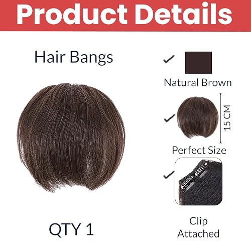 Image of Temperia Front Bangs Hair Extensions for Women - Curtain Fake Bangs Hair Clip - Artificial Front Hair Patch - Fringes Hair Extensions - Hair Accessories for Women - Natural Brown - Pack of 1