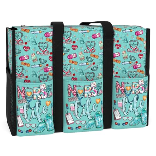 Image of 84hoods Multi-Pocket Tote Bag for Women. Waterproof Bag with Multiple Convenient Pockets and Zipper. Gift for Nurses.