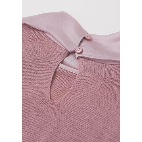 Image of CHICWISH Women Organza Bowknot Neck Knit Top Long Sleeve Elegant Slim Fitted Fall Casual Solid Pullover Tops