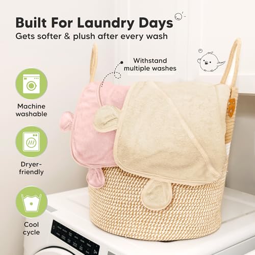 Image of KeaBabies 2-Pack Hooded Baby Towels for Newborn - 30x30 Soft & Absorbent Viscose From Bamboo Baby Bath Towels with Hood for Infant, Toddler,Kids,Boys Girls,Newborn Bath Essentials (Rose Ivory, Petite)