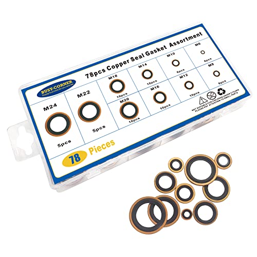 image for BUSY-CORNER 78 PCS 10 Sizes Copper Metric Bonded Seal Dowty Washer, Au