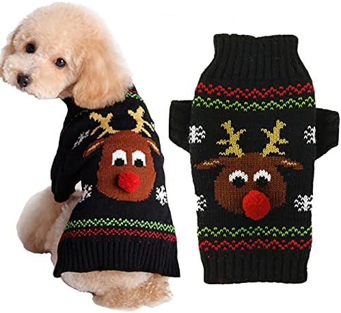 AXIIJGL Dog Sweater Ugly Vintage Knit Christmas Halloween Sweaters Xmas Reindeer Holiday Festive Dog Jumper Clothes for Small Medium Large Dogs