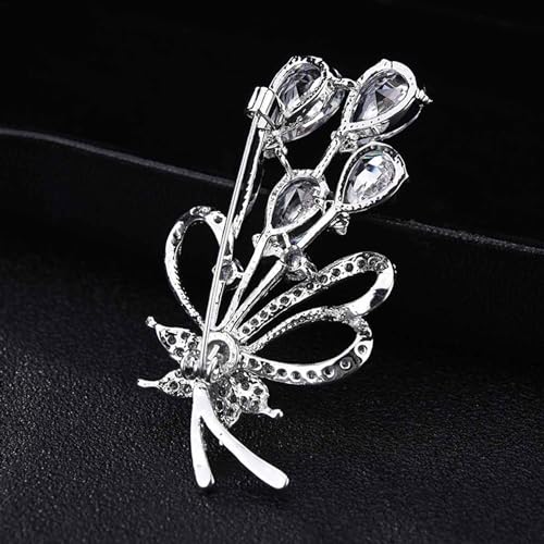 Image of Rhinestone Flower Brooch Pin Silver Tone Crystal Floral Pin Elegant Flower Cluster Corsage Brooch Vintage Wedding Bridal Lapel Pins Clothing Accessories Jewelry for Women Girls