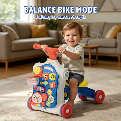Image of QDRAGON 5 in 1 Push Walkers for Baby Boys, Toddler Learning to Walk, Sit to Stand Walker, Early Learning Push Toy for Infant 12+ Months, Navy Blue