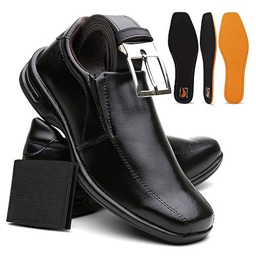 Kit Sapato Masculino Confort Plus Leve E Macio + Cinto e Carteira (42, Preto 2)