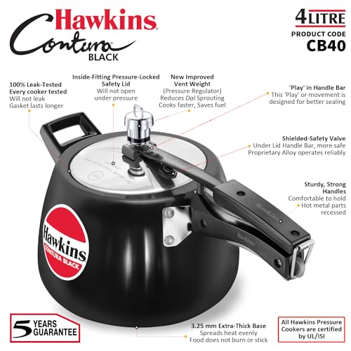 Hawkins 4 Litre Contura Black Pressure Cooker, Hard Anodised Inner Lid Cooker, Handi Cooker, Black (Cb40), 4 Liter - image 8