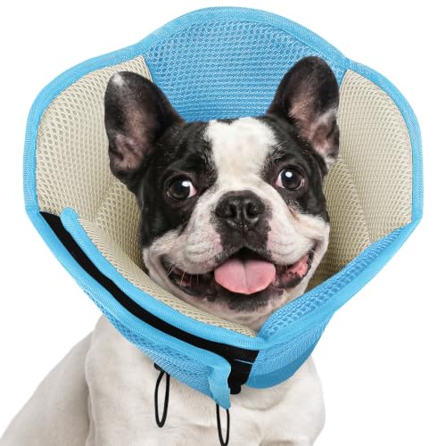 Image of AOFITEE Dog Cone - Soft Cone for Dogs to Stop Licking After Surgery, Foldable Small Dog Cone Collar, Adjustable Cones for Dogs for Wound Healing, Elizabethan Pet E-Collar, BlueCoffee Small